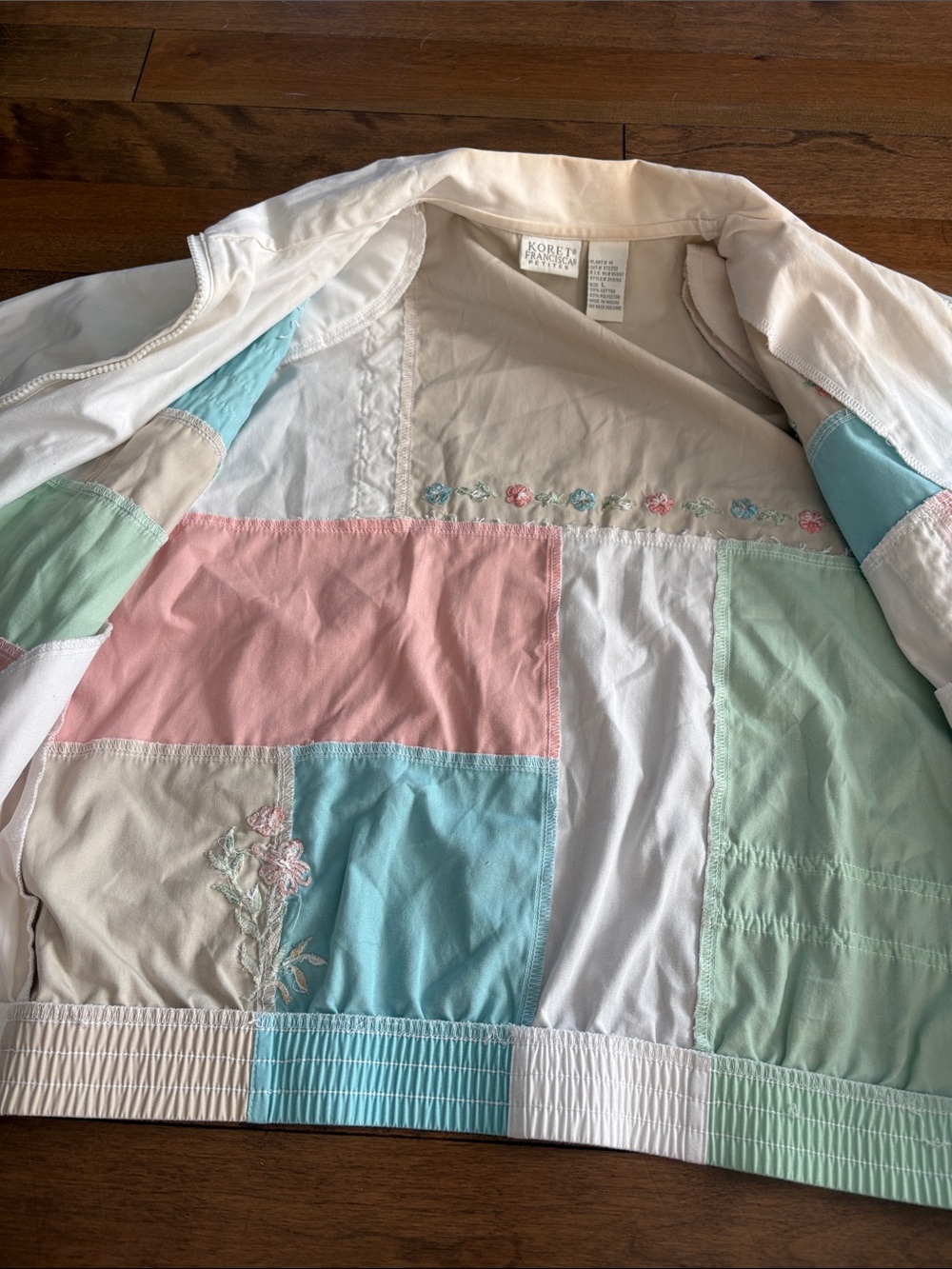 Vintage Pastel Patchwork Bomber Jacket in Pink, Mint, Blue & Cream - Cottagecore - Picture 7 of 13